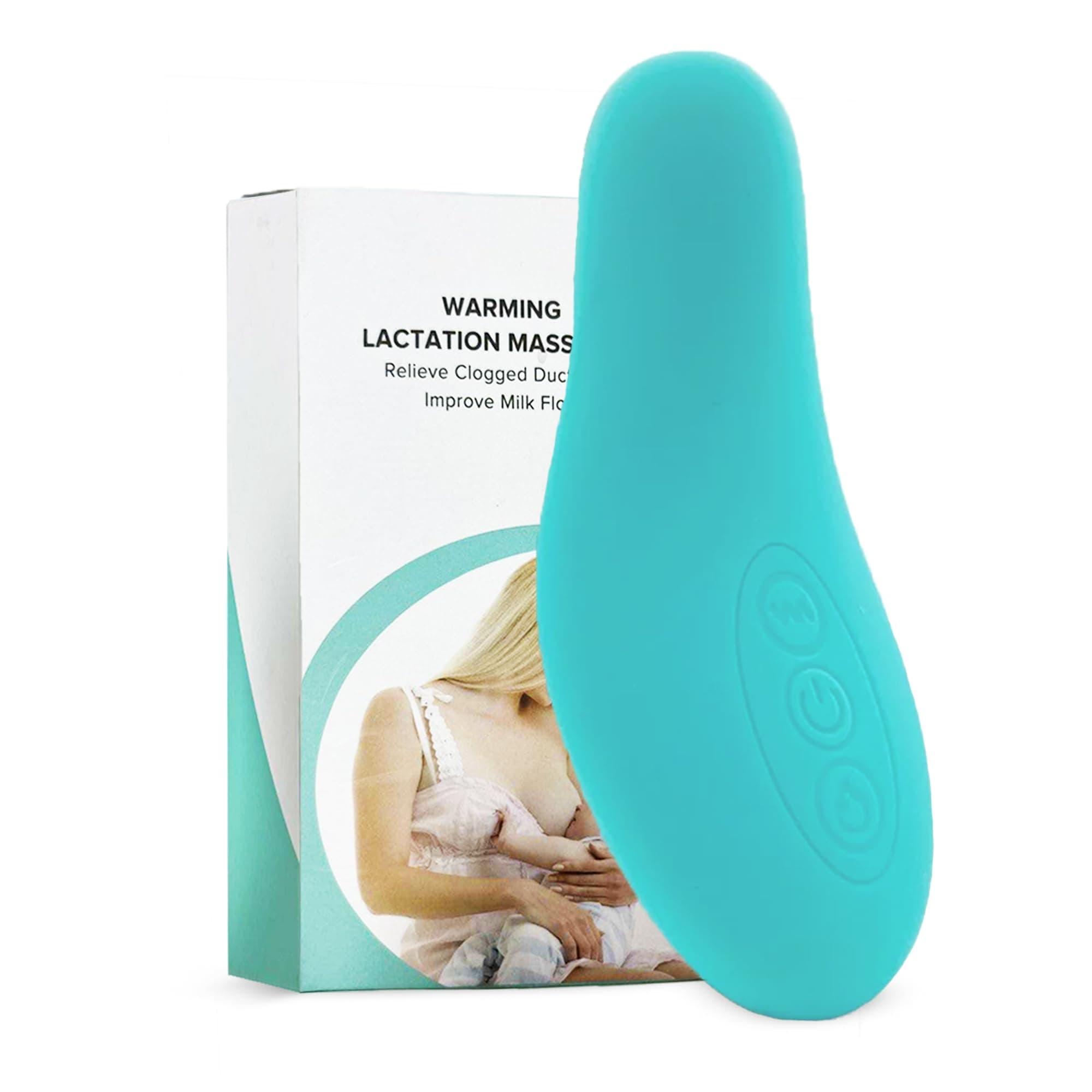 Lactation Massager IPX7 Waterproof Silicone Breast Massager, Vibration Breastfeeding Essentials Ergonomic Massager for Clogged Ducts, Improve Milk Flow (Light Blue)