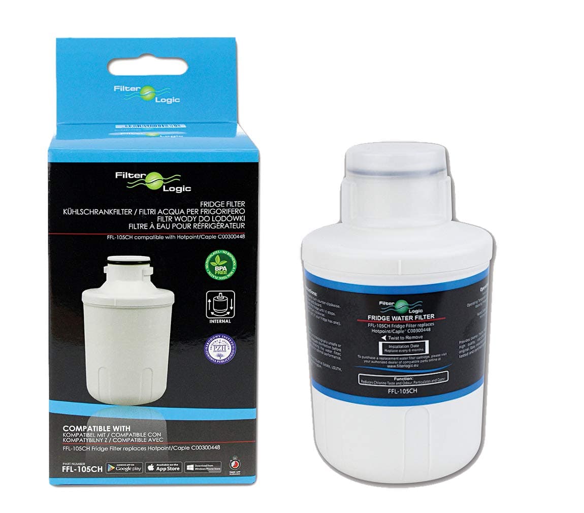 FilterLogicFFL-105CH Fridge Water Filter Compatible with CDA Fridge, Hotpoint C00300448, SXBD922FWD, Caple CAFF205, Thomson THSBS90WDWH, Microfilter MFCMG14211FR / MFCMG14211F Refrigerators (1 Pack)