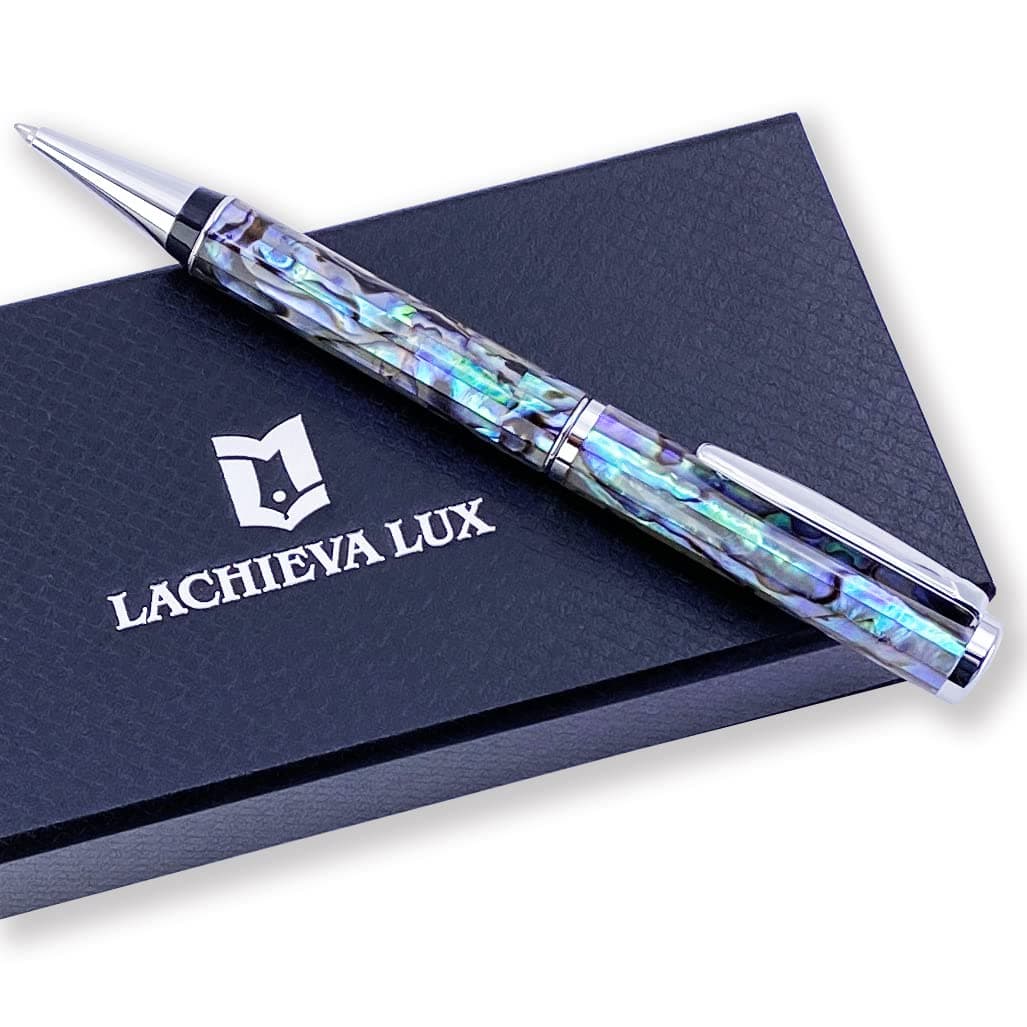 LACHIEVA LUX Abalone Shell Ballpoint Pen, Luxury Gift for Men & Women, German P900M 1.0MM Refill, Executive Writing Pen in Gift Box