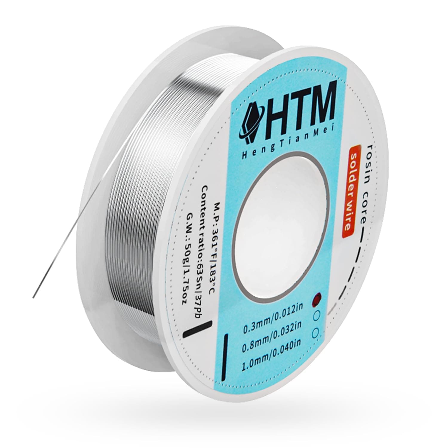 HengTianMei 63/37 Rosin Core Tin Lead Solder Wire For Electrical Soldering(0.3mm/50g)