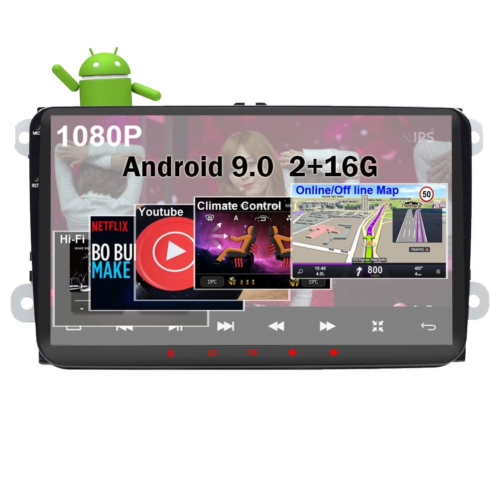 Android 9.0 Car Stereo for Volkswagen VW 2+16G 9inch with Canbus GPS Navigation Head Unit Quad Cord Bluetooth OBD WiFi Mirror Link Car Radio SWC GPFATTRY