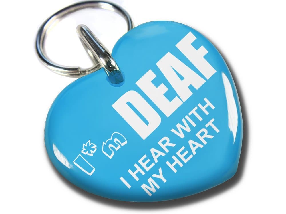 Dog id pet tag I am Deaf I Hear with My Heart Color Light Blue (Regular 1.00")