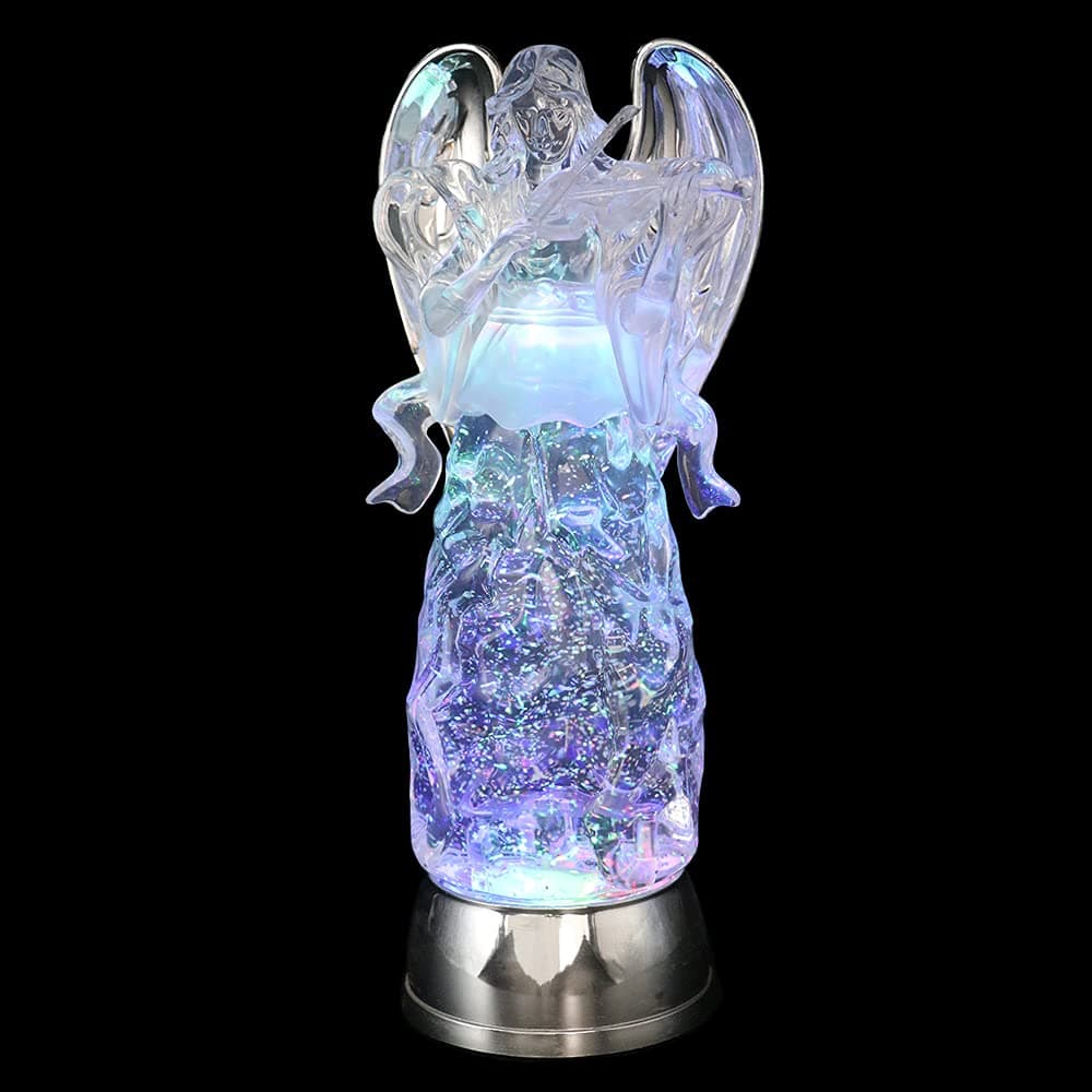 Eldnacele Tri-Color Lighted Swirl Glittering Angels, Battery Operated LED Clear Angel Decorative Light Acrylic Guardian Angel with 6 Hour Timer for Christmas (Violinist)