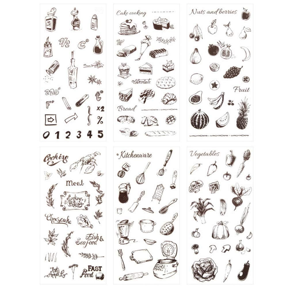 3 Set(18 Sheet) Kitchen Stuff Kitchenware Cooking Tool Cake Bread Food Fruit Vegetables Stationery Sticker Scrapbooking Journal Diary DIY Label Craft Stickers (Food)