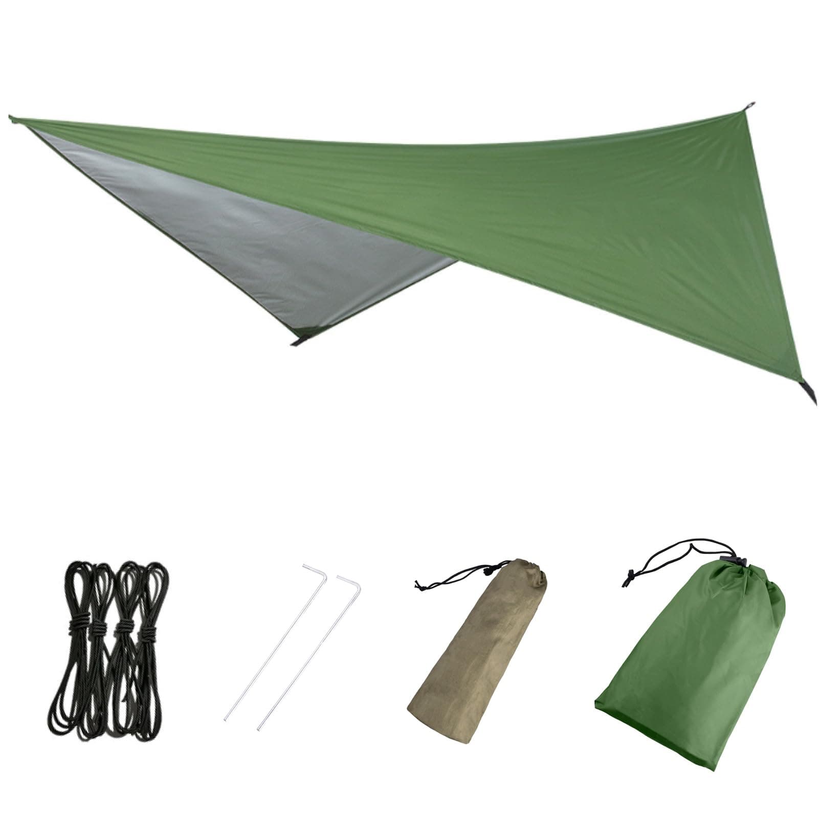 Hammock Camping Tarp Rain Fly, Waterproof Tent Footprint Shelter Canopy Sunshade Cloth Picnic Mat for Outdoor Awning Hiking Beach Backpacking - Included Guy Lines & Stakes (Green)