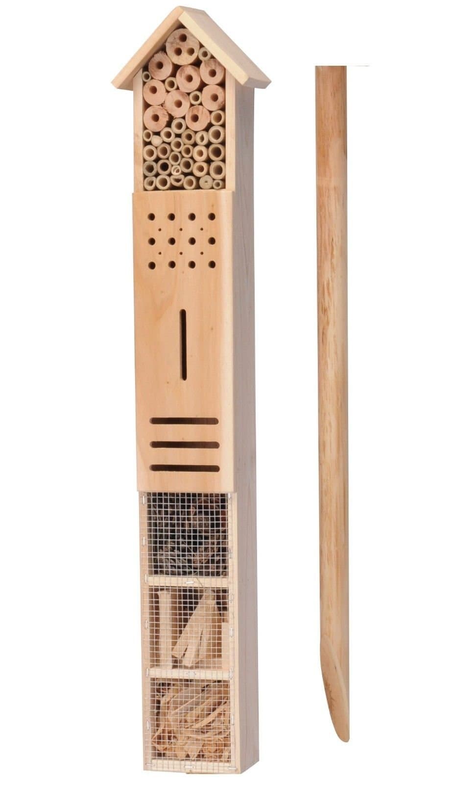 New Large Wooden Free Standing Insect Bugs Garden Hotel Home Bees Ladybird Nest Box House With Ground Spike