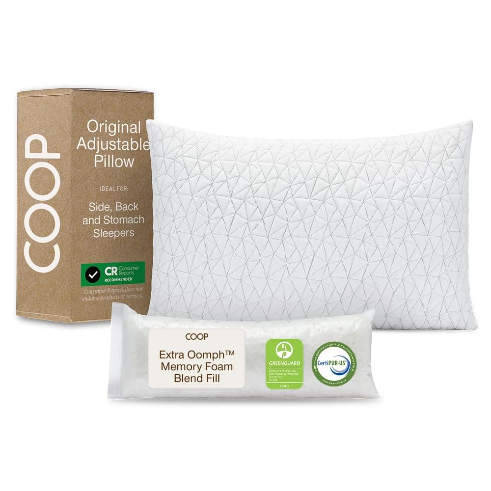 Coop Home Goods Original Loft, King Size Bed Pillows for Sleeping - Adjustable Cross Cut Memory Foam Pillows - Medium Firm for Back, Stomach and Side Sleeper - CertiPUR-US/GREENGUARD Gold