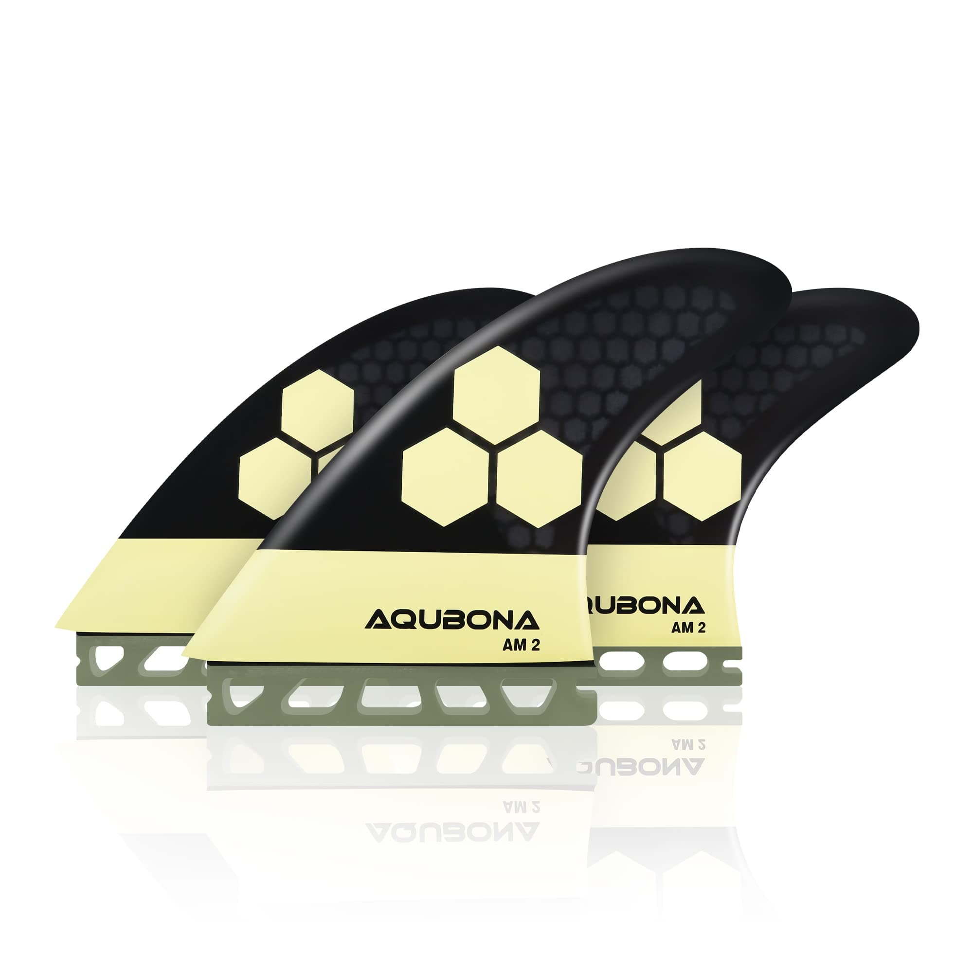 AQUBONA Single Tab II AM2 Tri Fin Set Surfboard Fins Fiberglass Fins for Surfing with Fin Bag Key Screw-Honeycomb