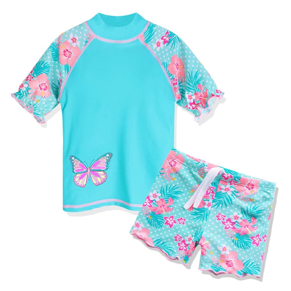 Girl 2PC Short Cyan Swimwear