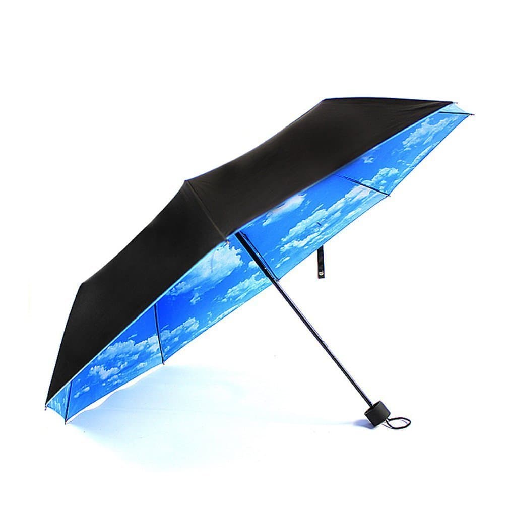 Mens Womens Compact Blue Sky Print Sunny Folding Umbrella UV Protection Traval Umbrella