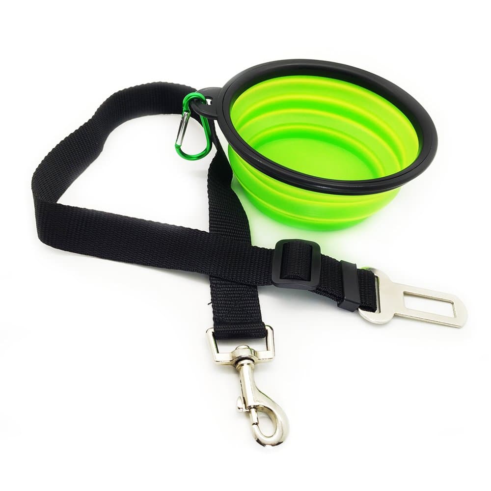Eightnight Portable Travel Walking Camping Foldable Expandable Cup Bowl Dish and Safety Seatbelt Car Vehicle Seat Belt for Pet Dog Cat