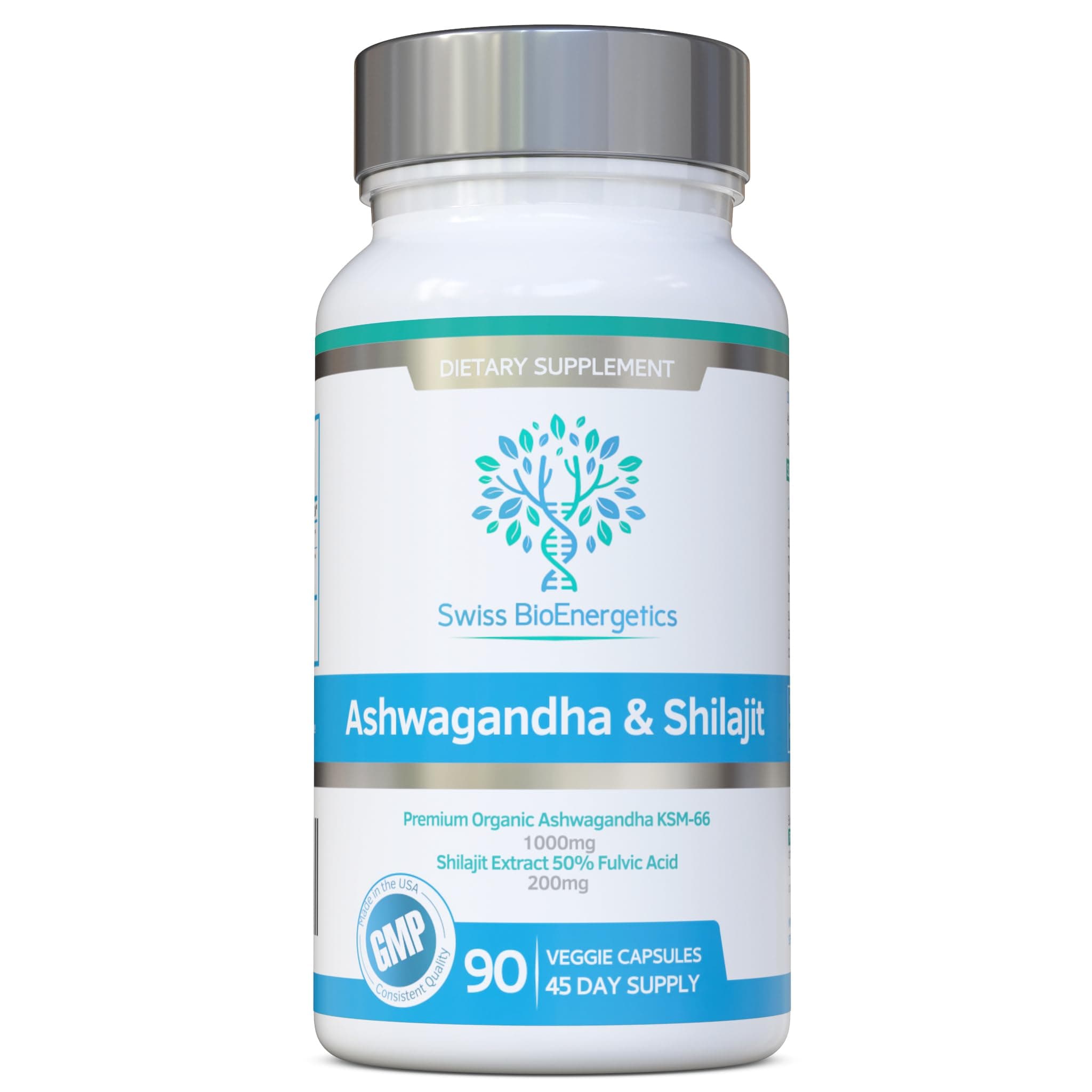 Ashwagandha & Shilajit - Award Winning Ashwagandha KSM-66 1000mg & Purified Shilajit Extract 200mg (60% Fulvic Acid) - No Artificial fillers, Binders or Flow Agents - Suitable for Vegans, Capsule