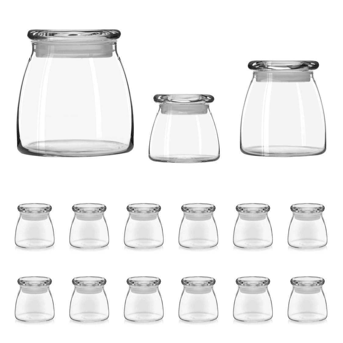 Libbey Vibe Mini Glass Spice Jars with Lids, Set of 12, Bundled with Set of 3 Vibe Glass Storage Jar Containers with Lids