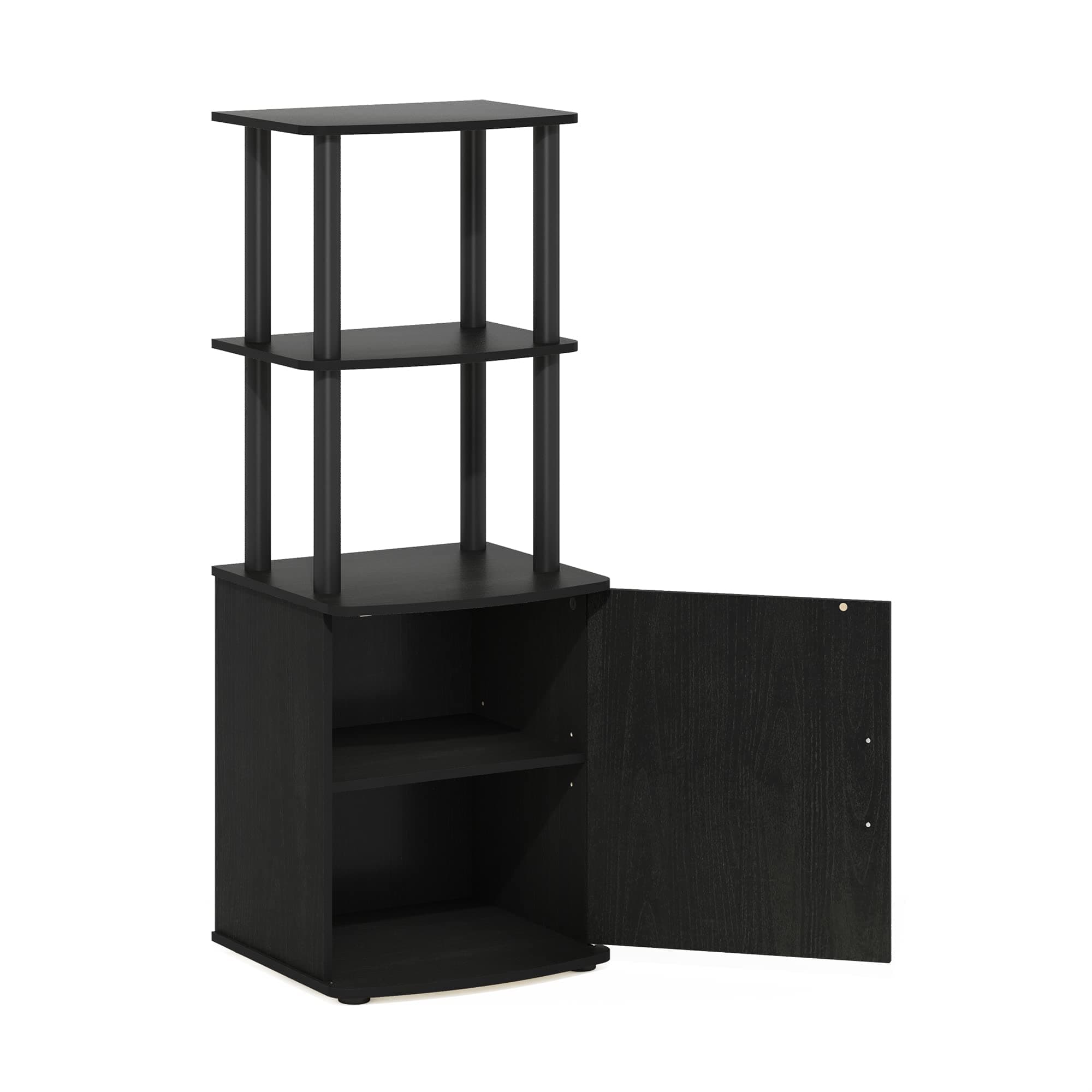 Furinno2-Tier Tall TV Entertainment Side Table Display Rack with Storage Cabinet, Made from Wood, Blackwood/Black