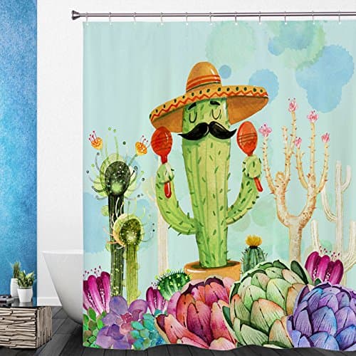 Qihua cartoon funny cactus shower curtain with Hooks Bathroom Accessories Mildew Resistant Waterproof Polyester Fabric shower curtain 72x72 Inches