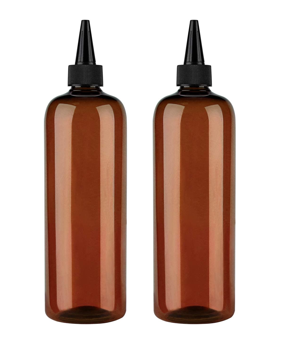 Amber Squeeze Hair Color Applicator Bottle 16 Ounce for Hair, PET Plastic Refillable With Twist Top Cap - 2 Pack, Brown