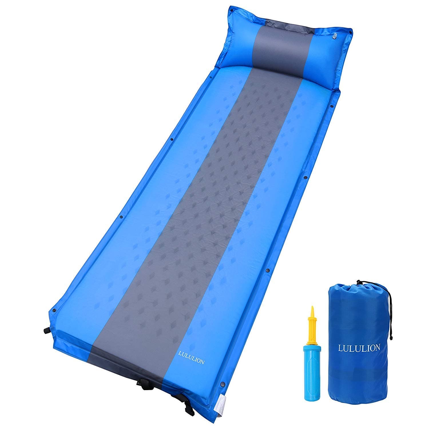 iBaseToy Camping Sleeping Pad Self Inflating with Attached Pillow, Inflatable Foam Mat Ultralight, Folding Air Mattress for Hiking, Backpacking, Tent, Sleeping Bag- Air Pump Included