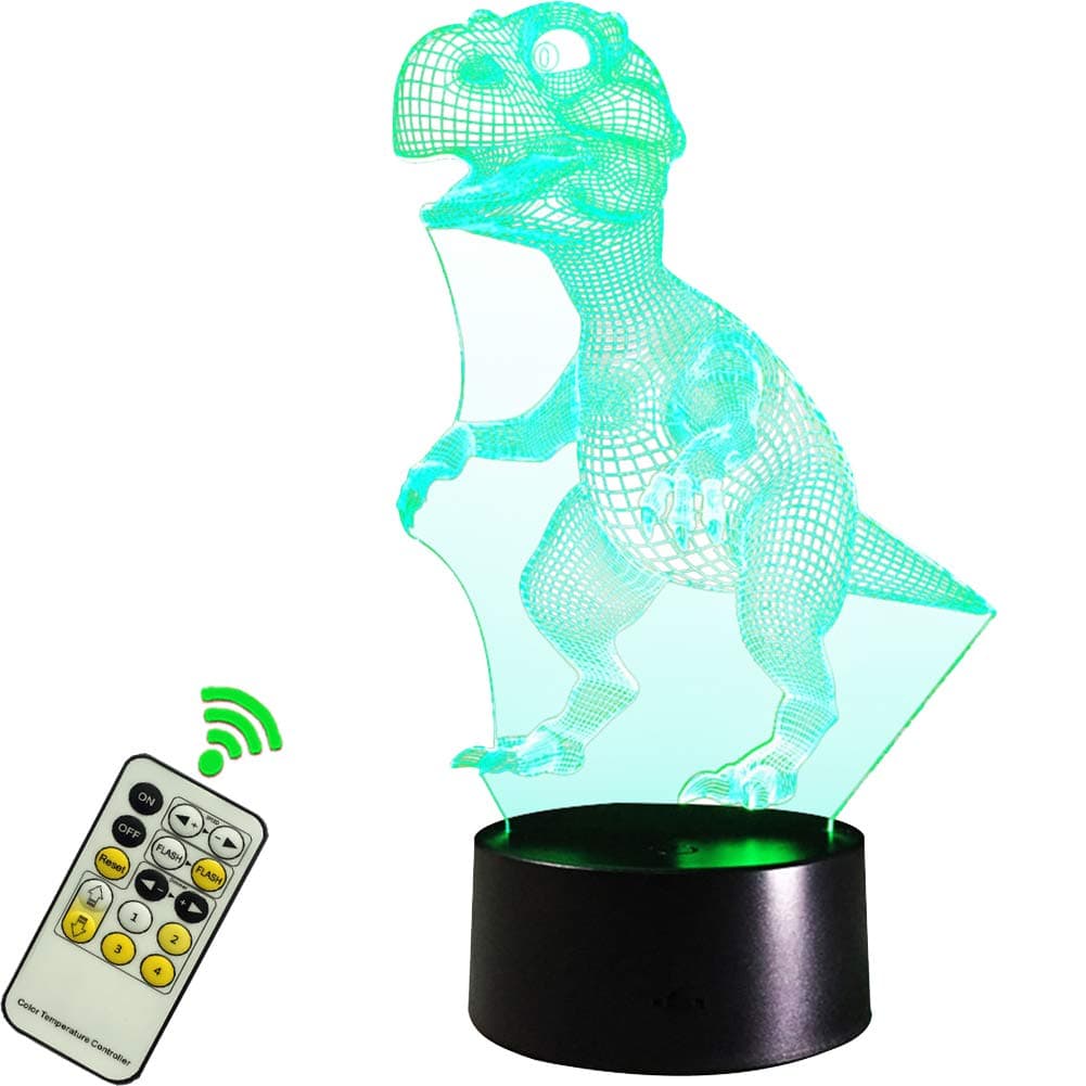 FARS 3D Led Optical Illusion Lamp Light Night,Dinosaur Shape Art Sculpture Lights Room Home Decoration Remote Control 7 Colors Changing USB Powered Desk Lamps for Kids Gifts Best Toy