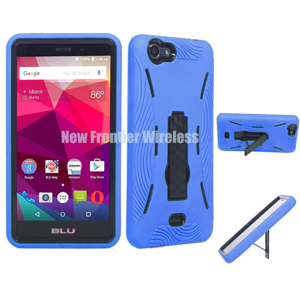 BLU Life XL (L050U) Smartphone Premium Rugged Tough Armor Heavy Duty Kickstand Case (Blue)