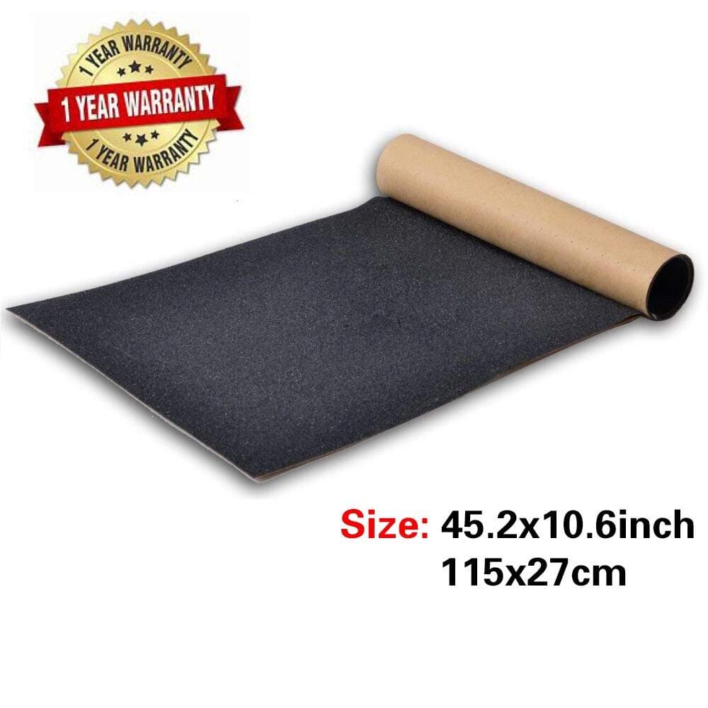 BooTaa Skateboard Grip Tape Sheet,45.2x10.6 inch, Bubble Free, Waterproof, Longboard Griptape, Black Scooter Grip Tape, Sandpaper for Rollerboard, Stairs, Gun, Pedal, Pistol,Wheelchair, Step(115x27cm)