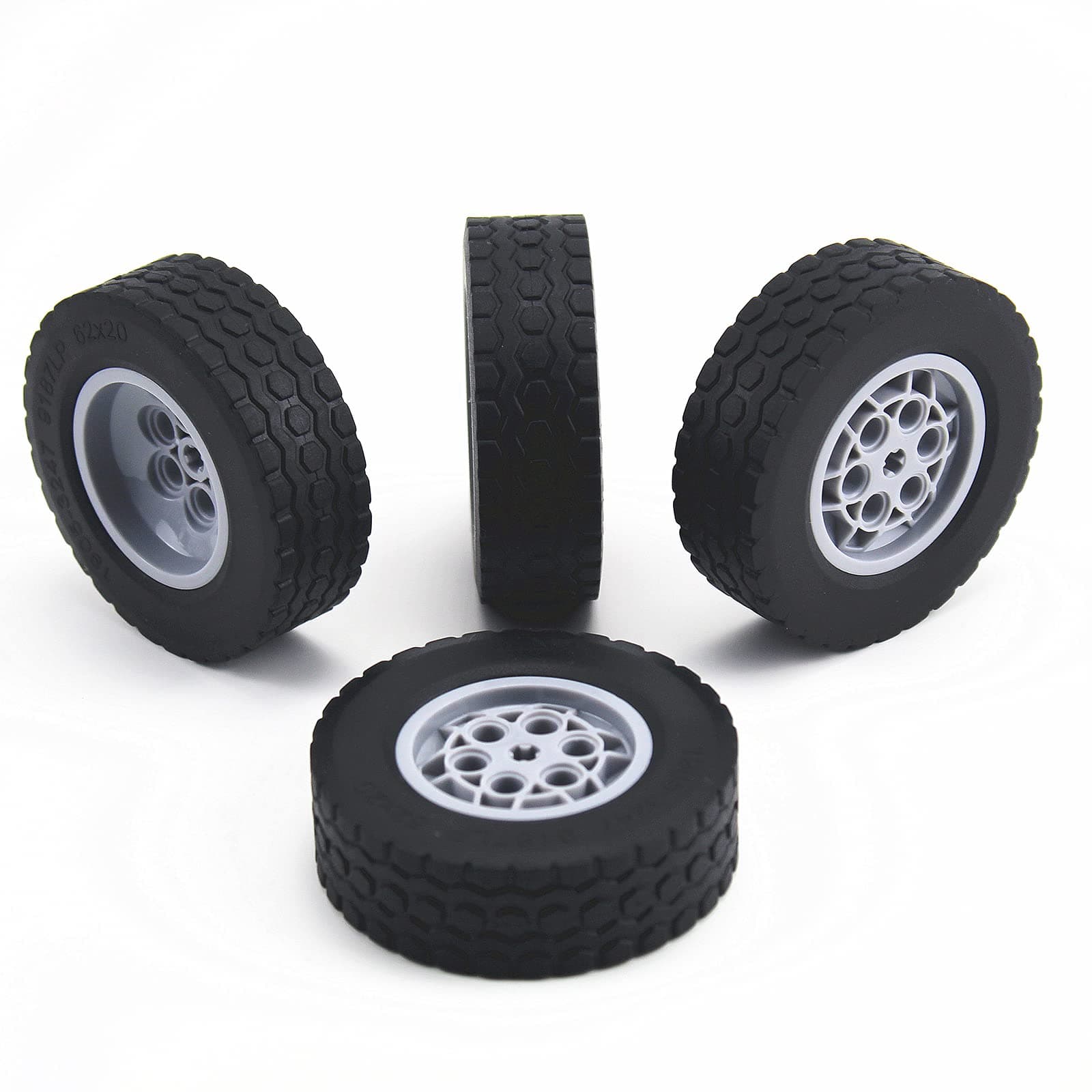 Technical Tires and Wheels Set Compatible with Major Brand Building Block Brick Toy Accessories Technical Parts Tyres Dia 62x20mm (4pcs)