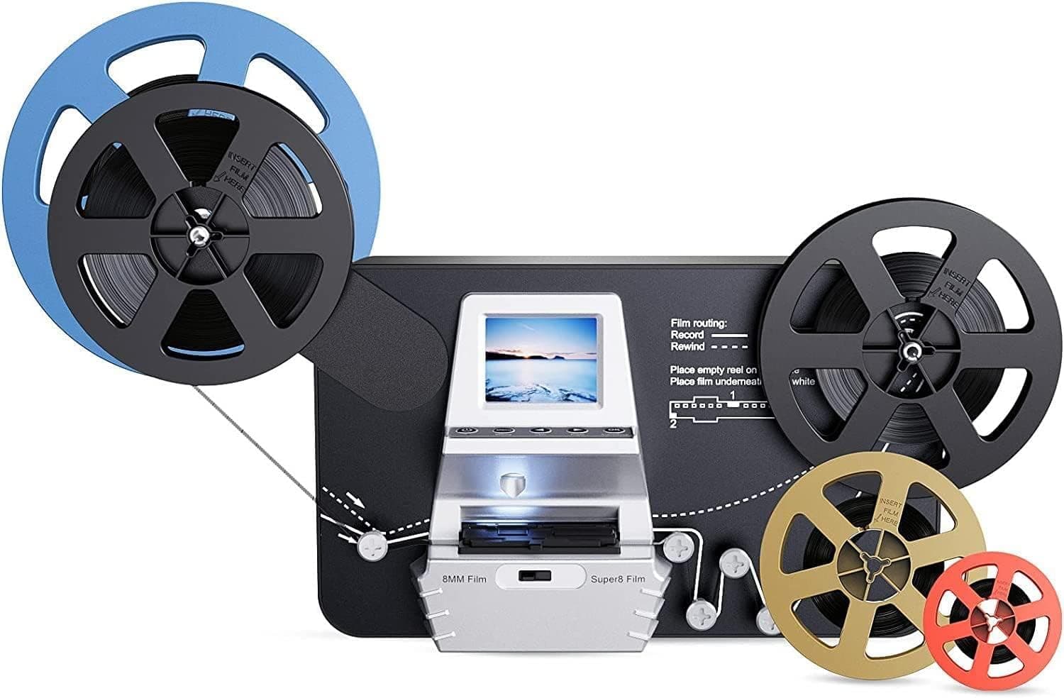 Kedok 8mm & Super 8 Reels to Digital MovieMaker Pro Film Digitizer,Film Scanner,Converts Frame by MP4 Files, with 2.4'' Screen, Viewing Saving on SD Card(Included) for 3”5”7”9” Reels