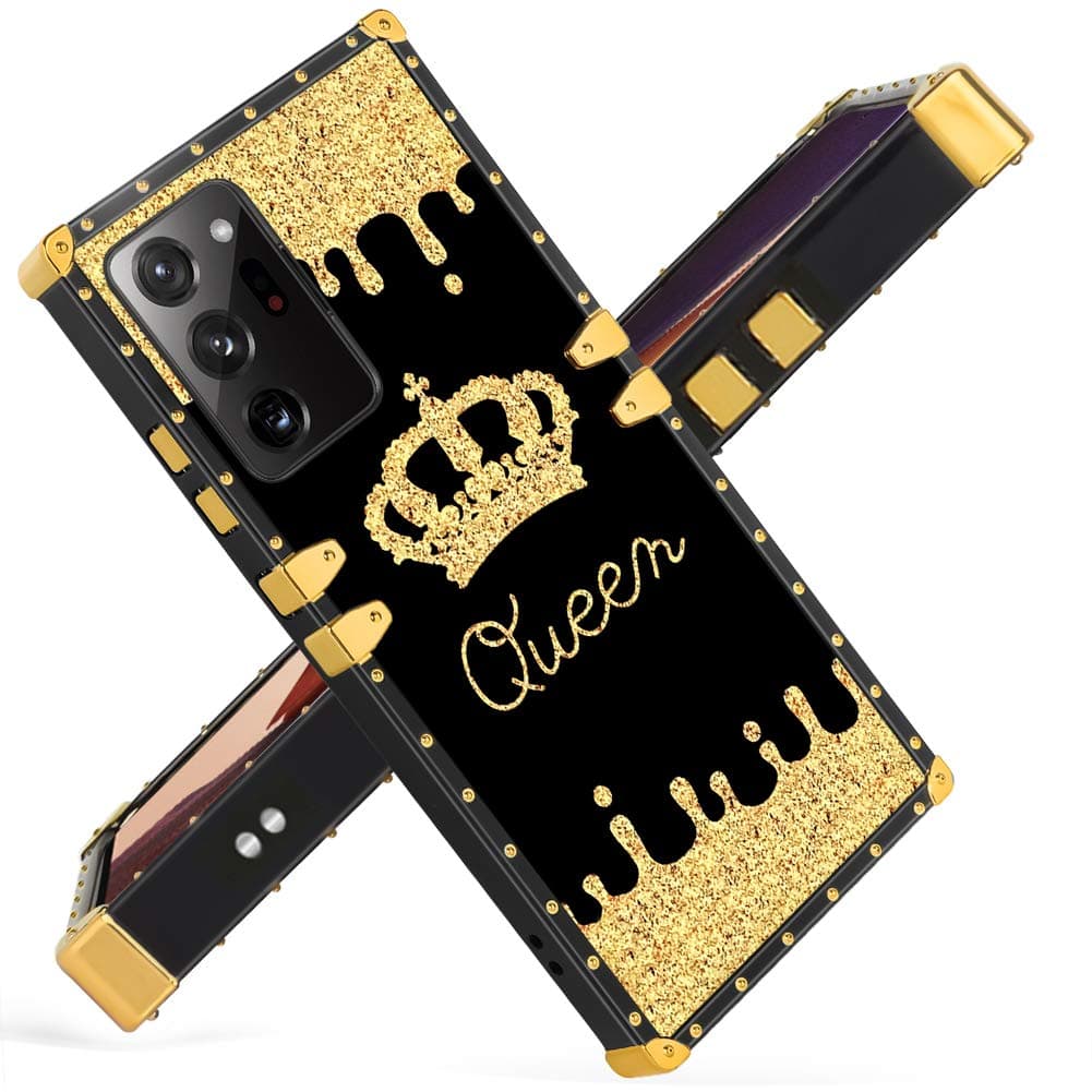 Fiyart Designed for Samsung Galaxy Note 20 Ultra 5G 6.9 inch 2020 Case Golden Queen Crown Luxury Square Soft TPU and Hard PC Back Stylish Retro Cover