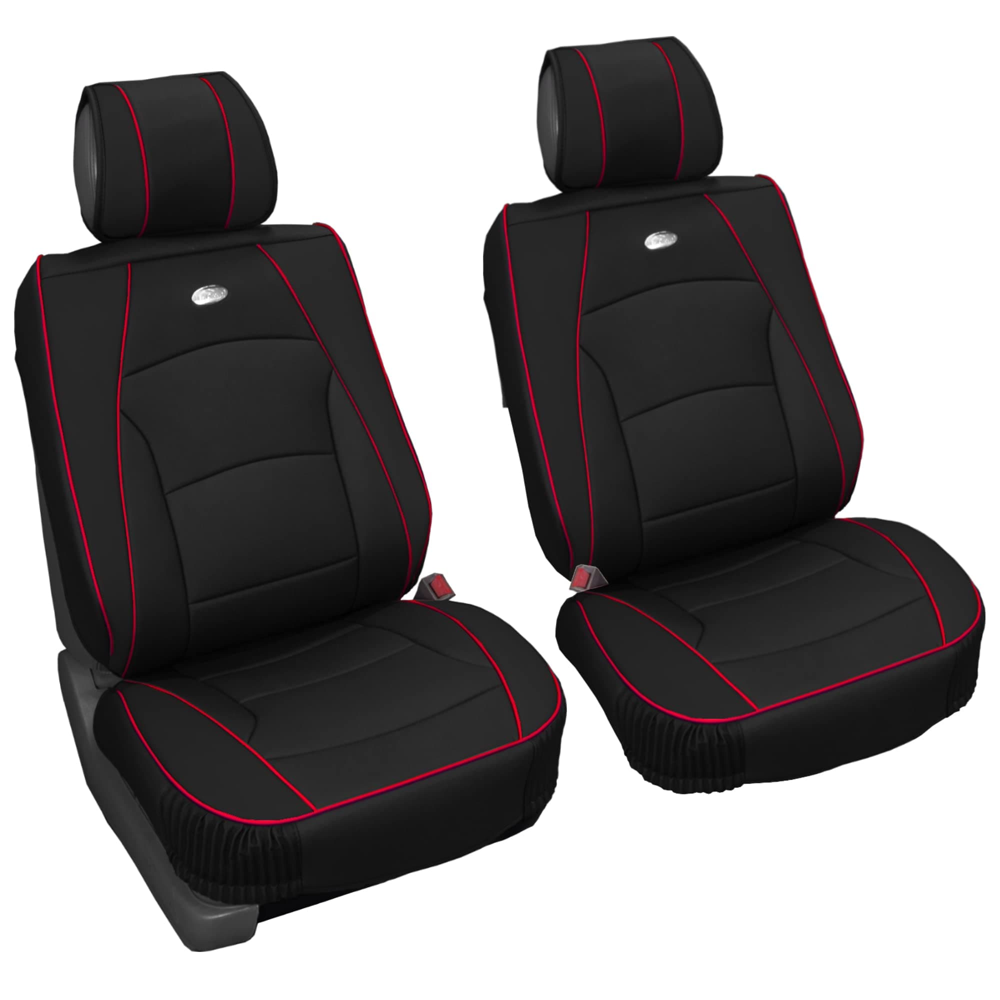 FH Group Automotive Seat Cushions Black Red Trim Universal Fit Ultra Comfort Leatherette Front Set Fits Most Cars, Suvs, And Trucks, Airbag Compatible Pu205Blackredtrim102