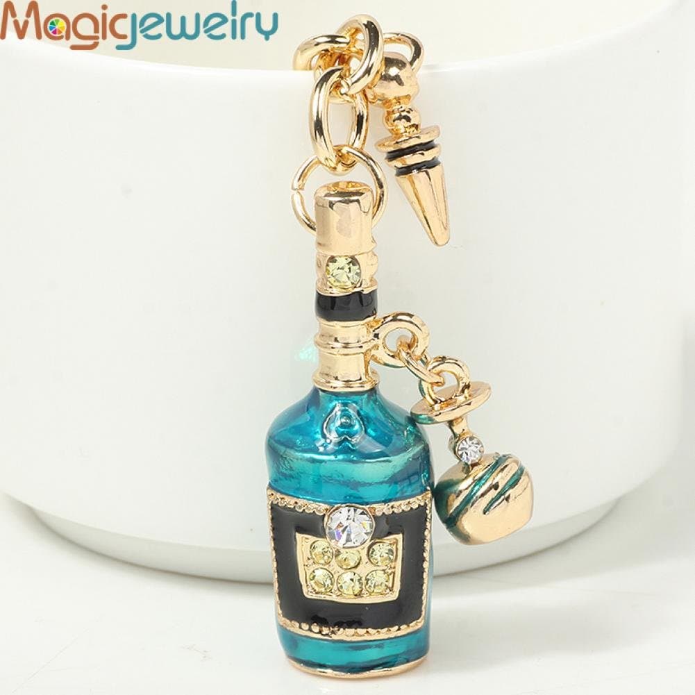 Diamond Perfume Bling Beauty Unique D Enamel Bottle Keychain Keyring Fashion Pendant Zinc Alloy Key Chain Ring For Women Girl Gift Purse Bag Charm Jewelry