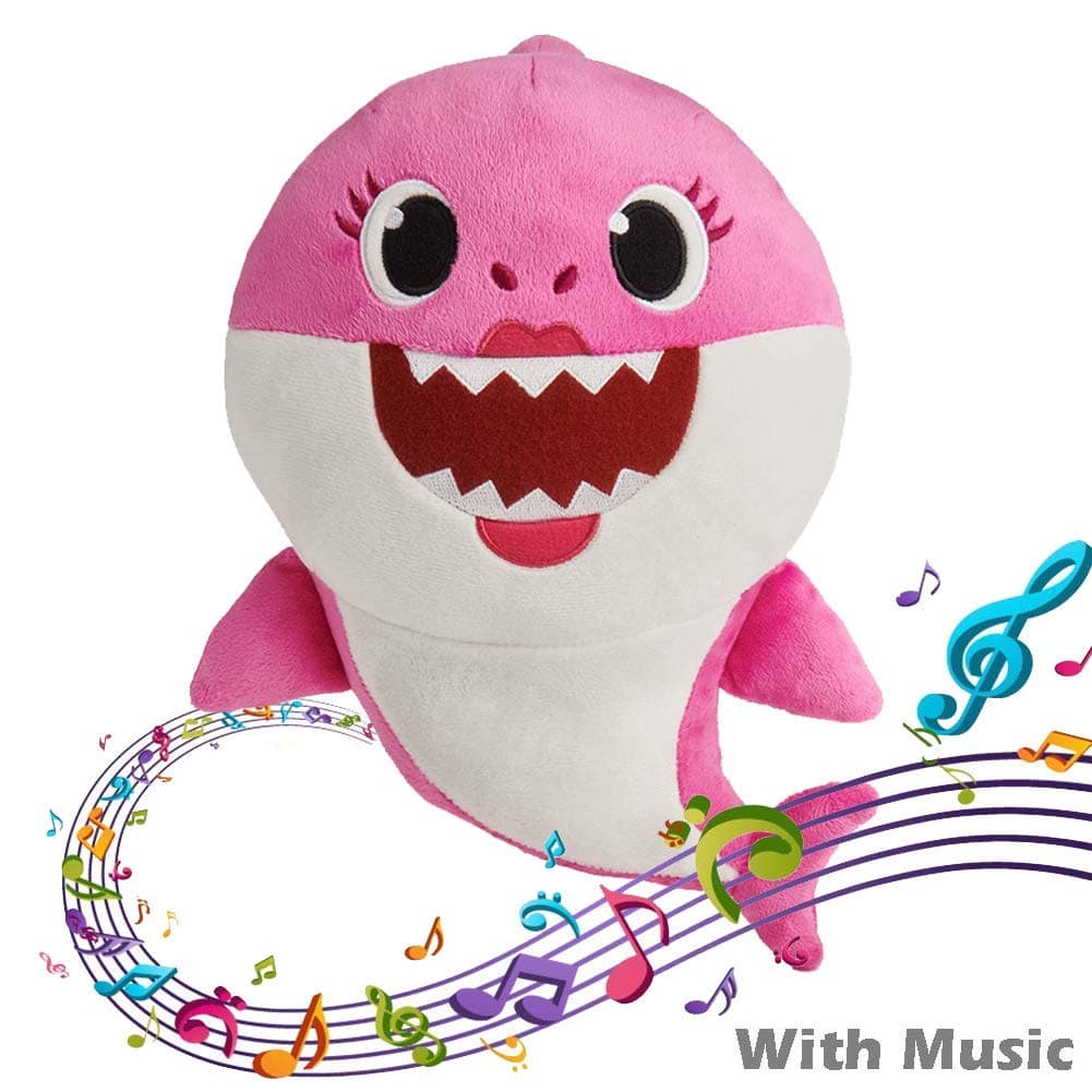 yuailiur BabyShark Singing Plush - Music Sound Baby Shark Plush Doll Soft Baby Cartoon Shark Stuffed & Plush Toys Singing English Song for Kids Gift Children Girl (red with music)