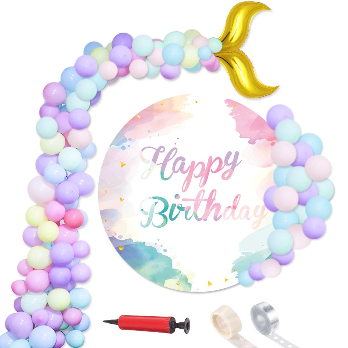 104 Pcs Mermaid Tail Balloons, Kicpot 12inch Latex Pastel Color Balloons Party Decorations with Balloon Inflator Mermaid Theme Party Pastel Birthday Balloons