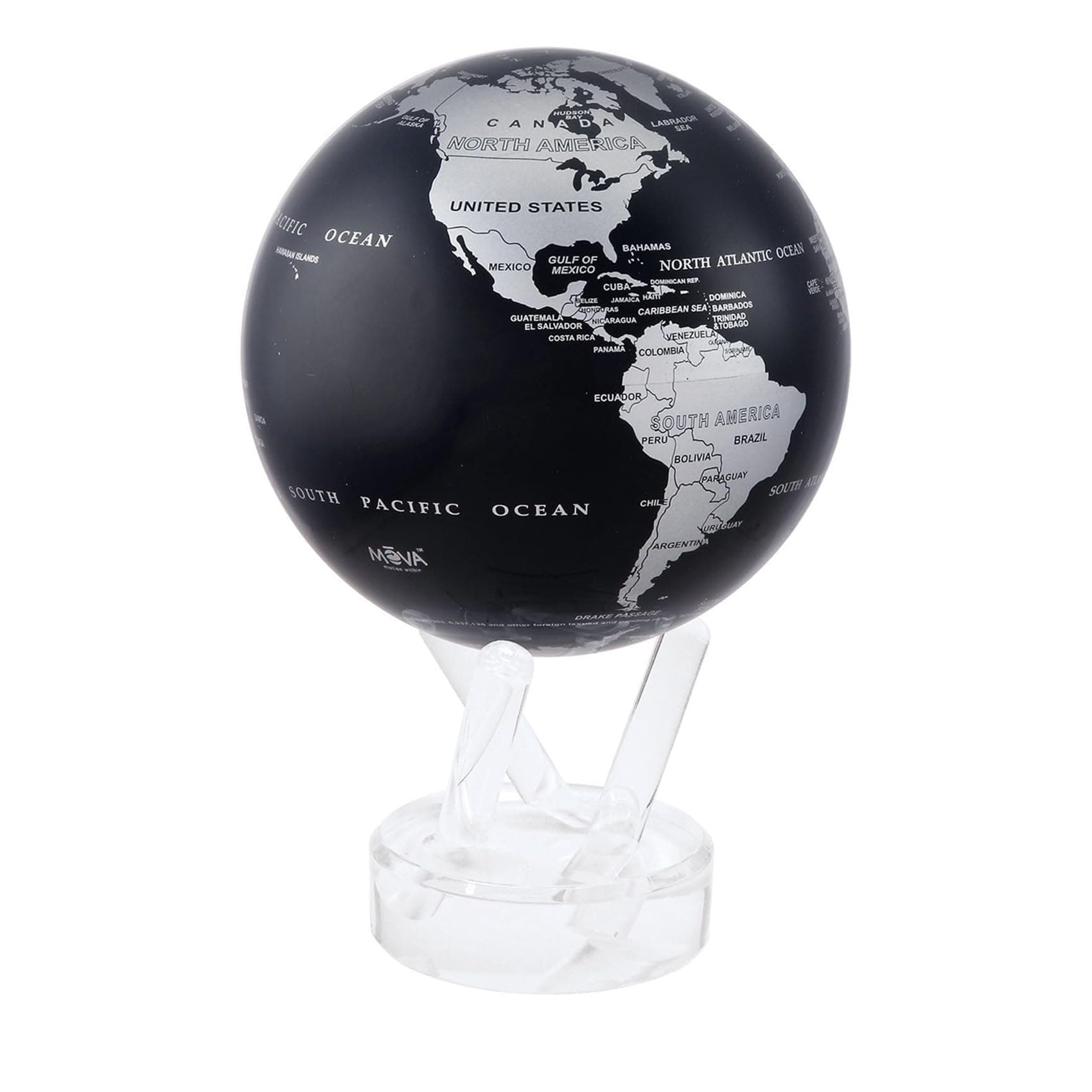 Globe Black and Silver 4.5" with Base, Solar Powered Rotating Globe No Need of Battery or Chord, Unique Gift and Decoration