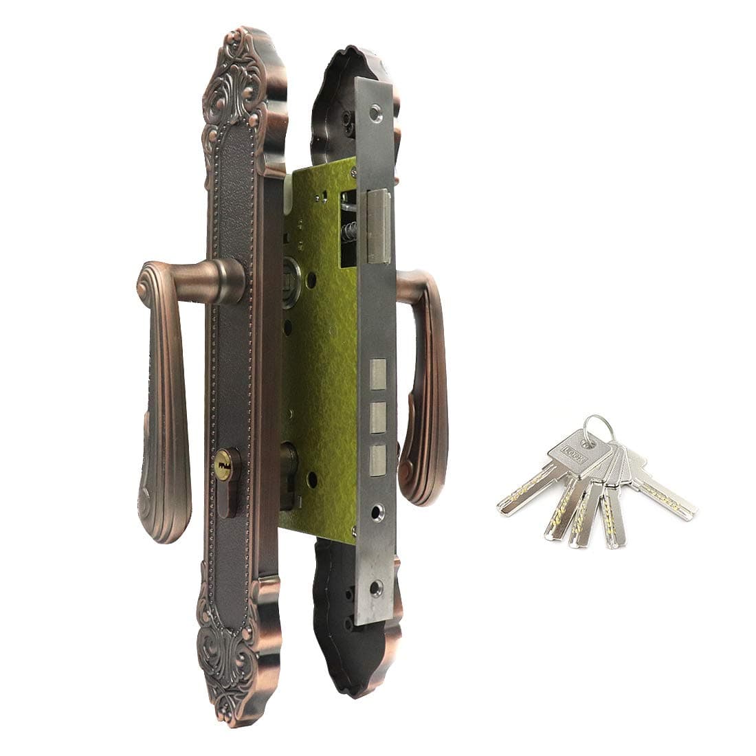 Autoly Mortise Lever Lockset Entry Door Double Handle Lock Deluxe Vintage Style in Red Copper Tone