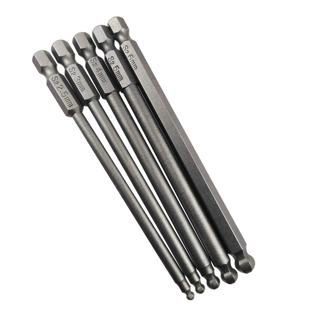 Wolfride 5Pcs Ball End Hex Shank Screwdriver Bit Set, Magnetic Ball End Drill Bit with 1/4 Inch Hex Shank 100mm Length |2.5mm 3mm 4mm 5mm 6mm