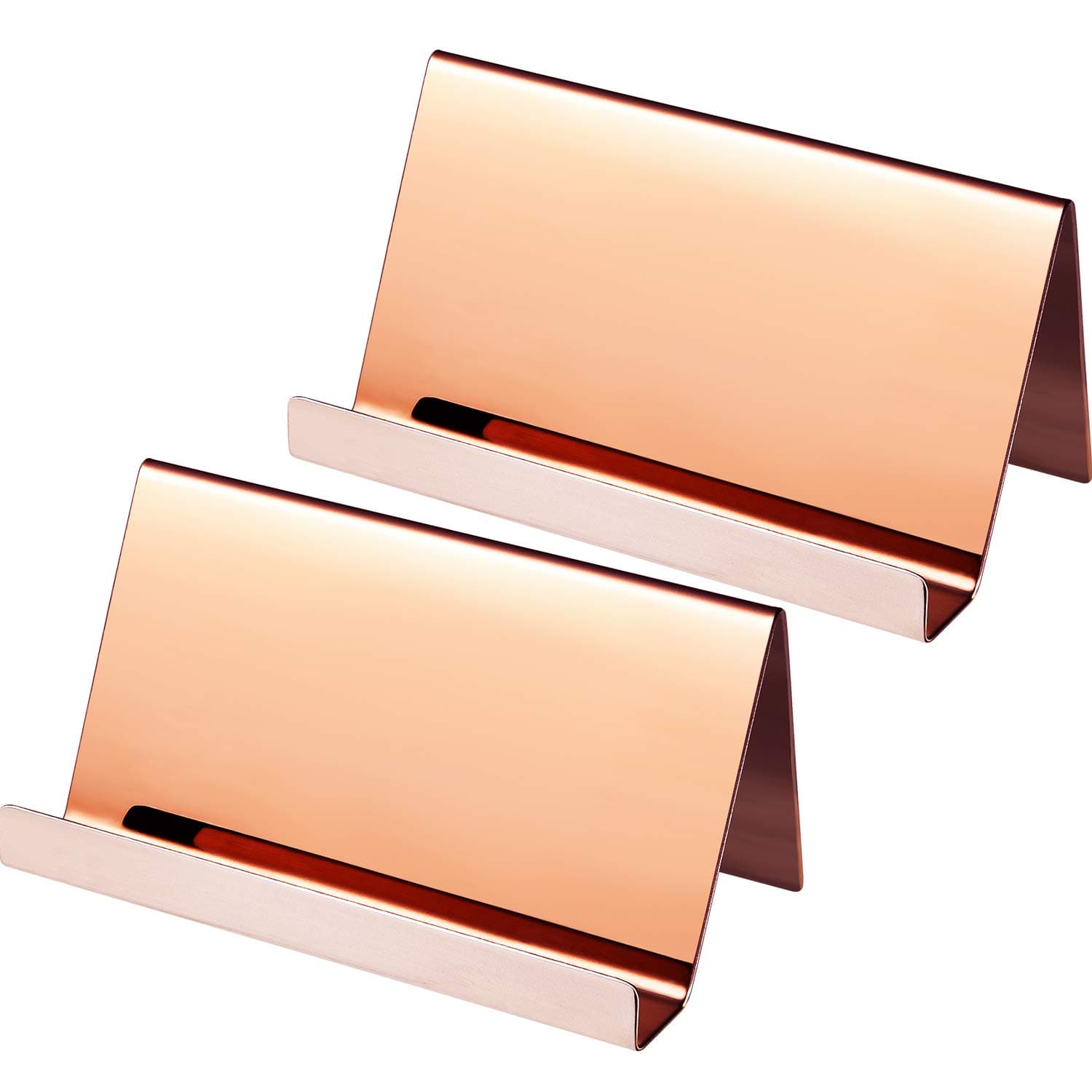 Maxdot 2 Pack Stainless Steel Business Cards Holders Desktop Credit Name Card Display Organizer for Business Mental Name Case Rack for Office Home Daily Use(Rose Gold)
