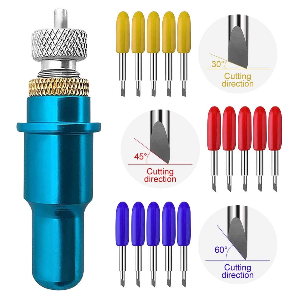 15 Pcs Replacement Blades for Silhouette Cameo 3, 30/45/60 Degree German Carbide Cutting Blades with Blade Holder for Cameo 3
