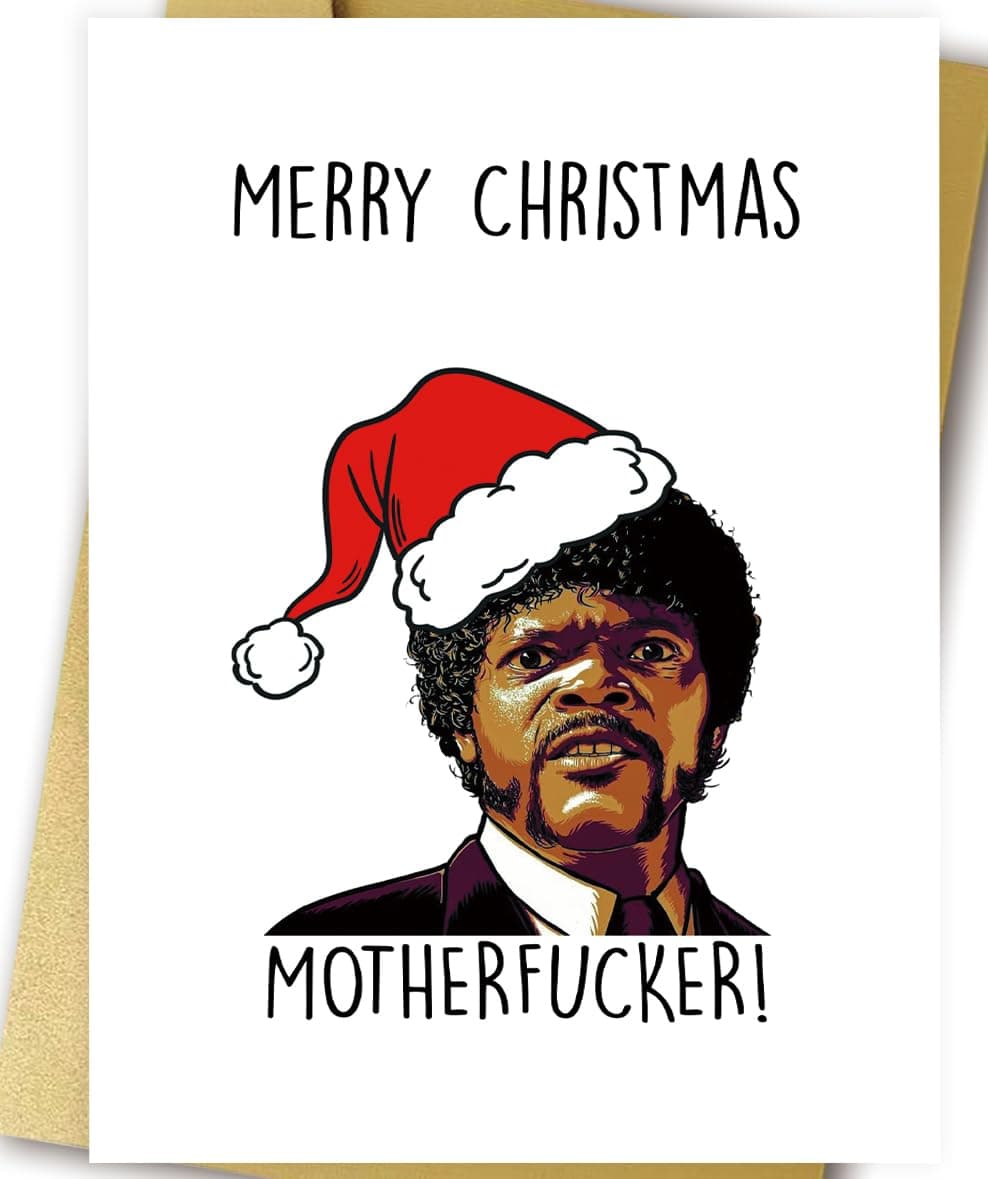 Funny Samuel L Jackson Christmas Card, Pulp Fiction Xmas Card for Friend, Humorous Christmas Cards for Him Her, Rude Cards for Boyfriend
