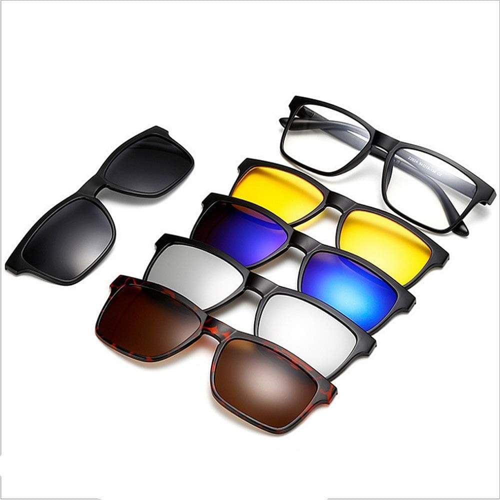 AFCITY Driving Polarized Sunglasses Retro Style Sunglasses With 5Pcs Interchangeable Lenses for Men Women Unbreakable TR90 Frame Clip-on UV Protection Sunglasses With Magnetic