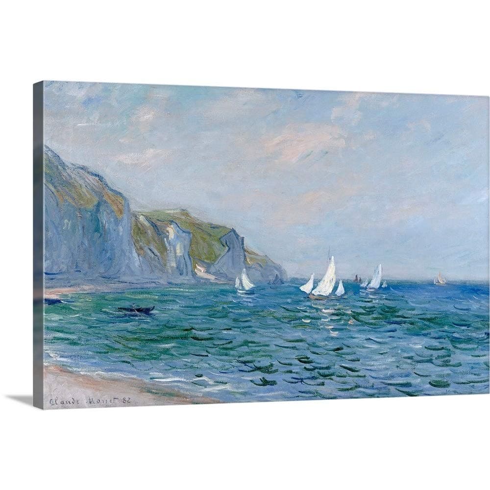 CANVAS ON DEMAND Cliffs and Sailboats At Pourville Canvas Wall Art Print by Claude Monet, Impressionism, Coastal, Traditional, Home Decor, Ocean Artwork,48" x32in