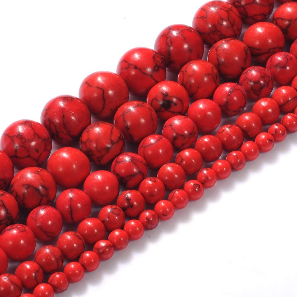 Natural Stone Beads 10mm Red Turquoise Gemstone Round Loose Beads Crystal Energy Stone Healing Power for Jewelry Making DIY,1 Strand 15"