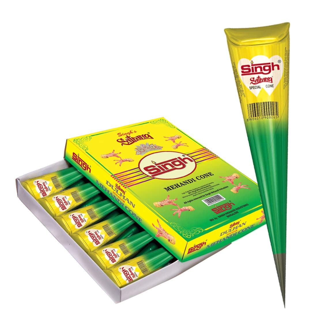 SINGH Brown Mehendi Cone , 30 GM (Pack of 12 pieces)
