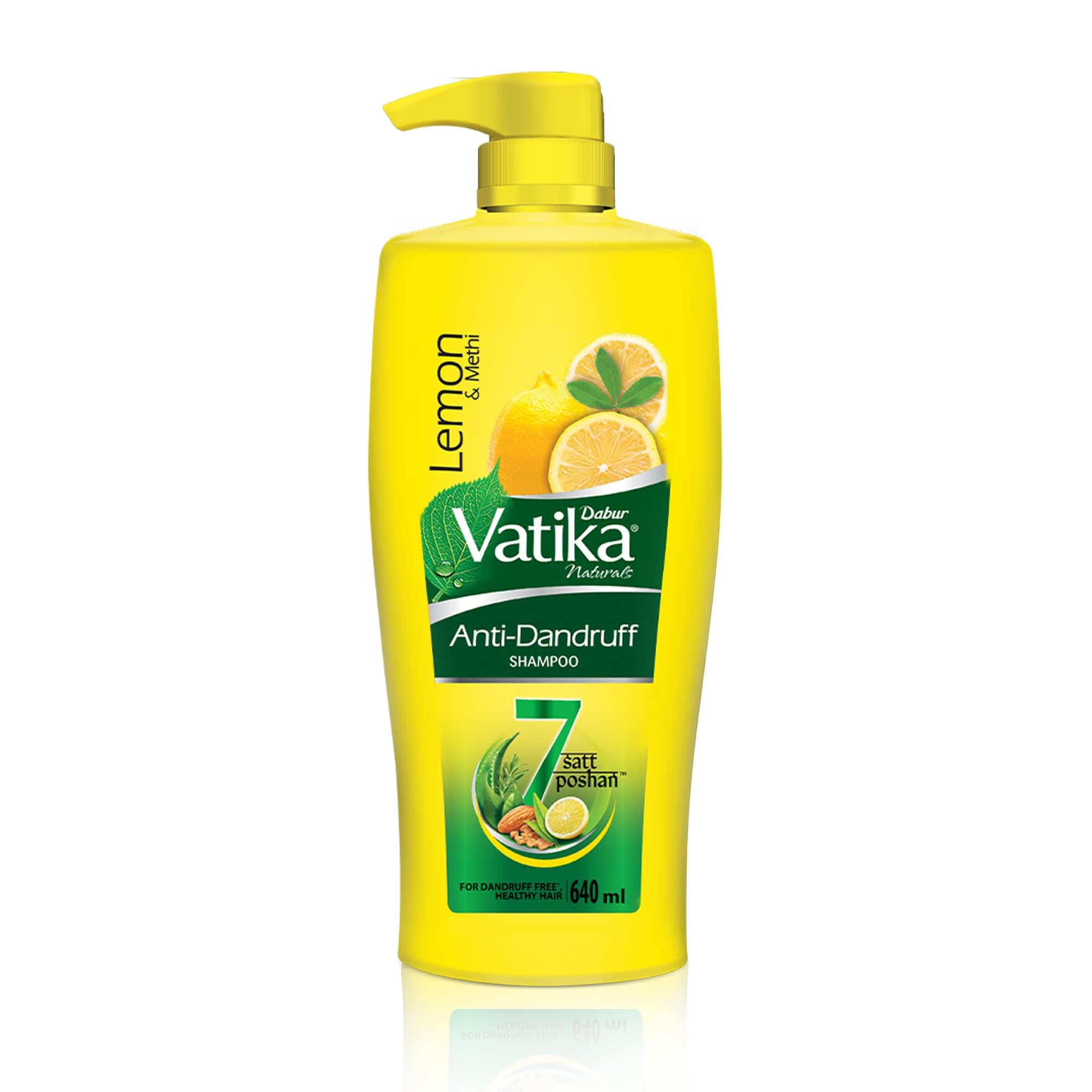 Vatika Naturals Anti Dandruff Shampoo - 640 ml | 7 Natural Herb Extracts | Contains Lemon, Methi & Tea Tree Oil | Exfoliates Flaky Scalp for Dandruff-Free Hair | Everyday Shampoo for Women & Men