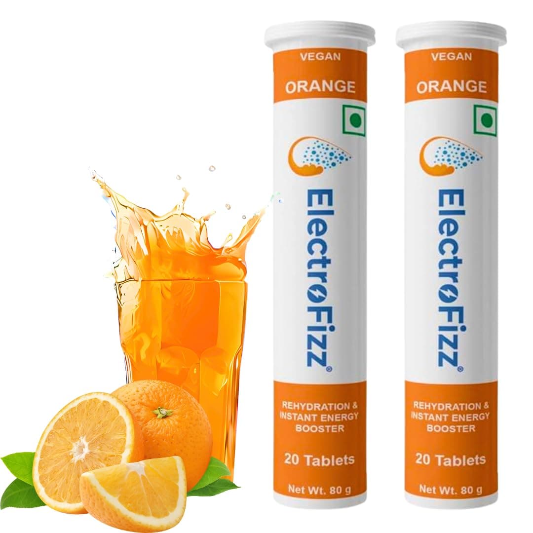 Electrolyte Energy Drink For Workout,Sports Drink For Men&Women,Energy Supplement,Instant Hydration-40 Effervescent Tablets (Pack Of 2 Tubes) (Orange),Gluten Free, 2 count, 20 capsules