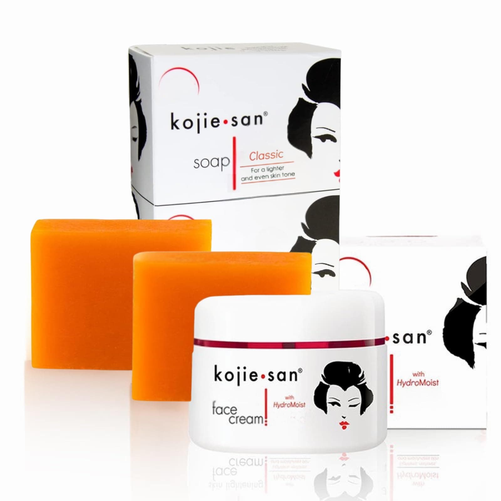 Kojie San Skin and Body Soap 2 Piece Set – Original Kojic Acid, Dark Spot Remover Soap Bar with Coconut & Tea Tree Oil – 65g x 2 Bars & 30g Face Cream