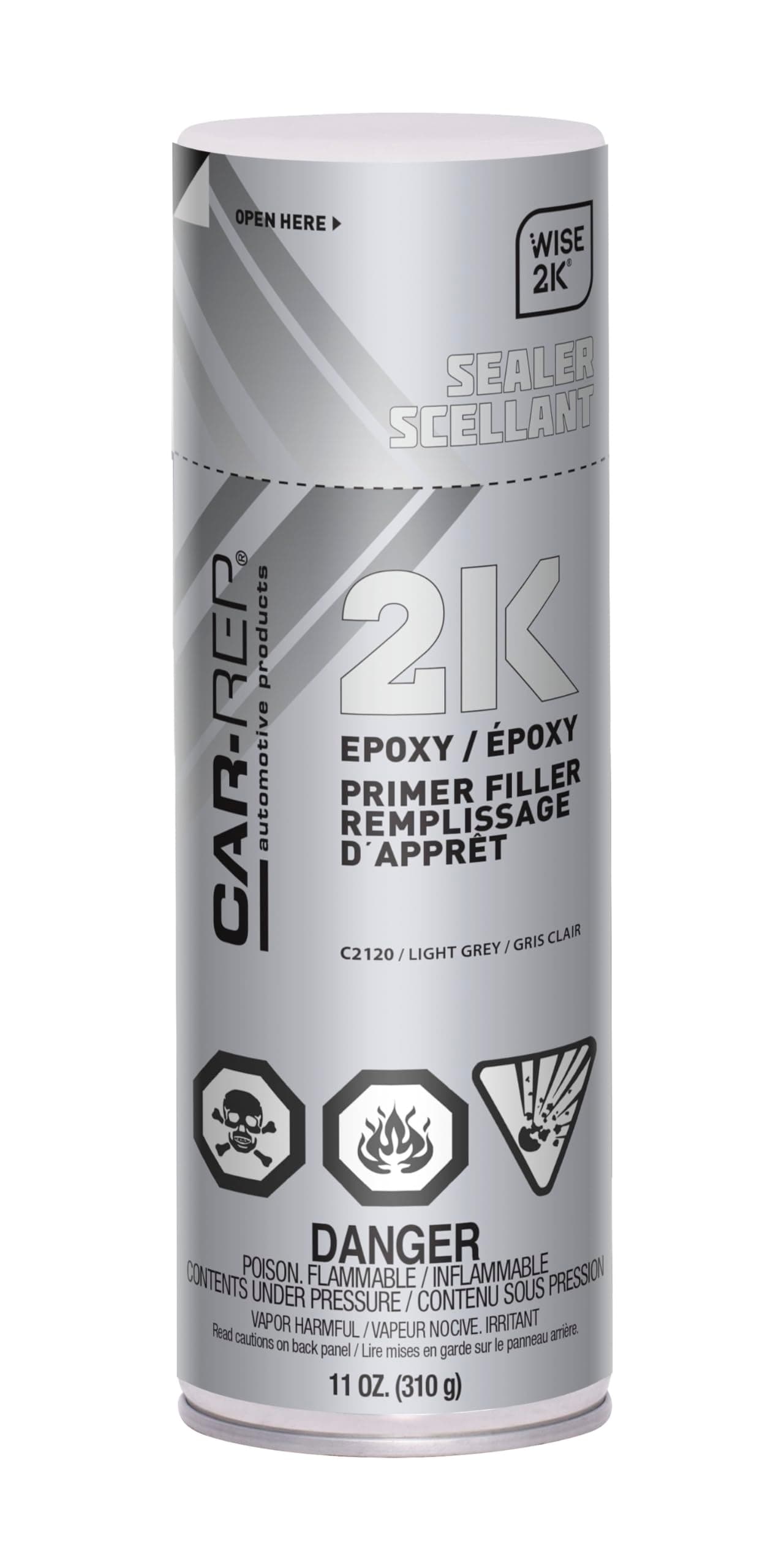 Car-Rep® 2K Epoxy Primer Filler, Easy Application, Fast Drying, Unlimited Pot Life, Light Grey,11oz Aerosol Can