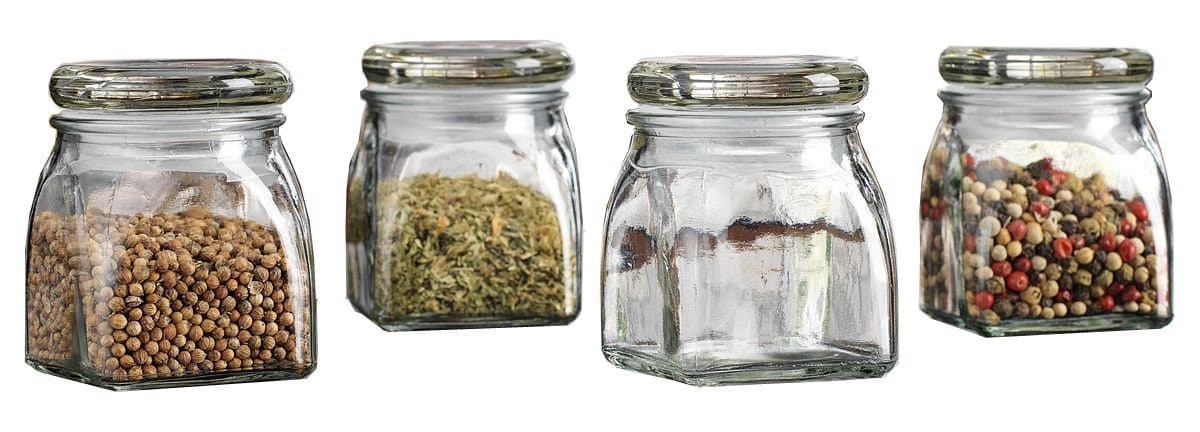 3 Ounce Clear Glass Spice Jar with Glass Lid - Contemporary Square Finish, Set of 12 Jars