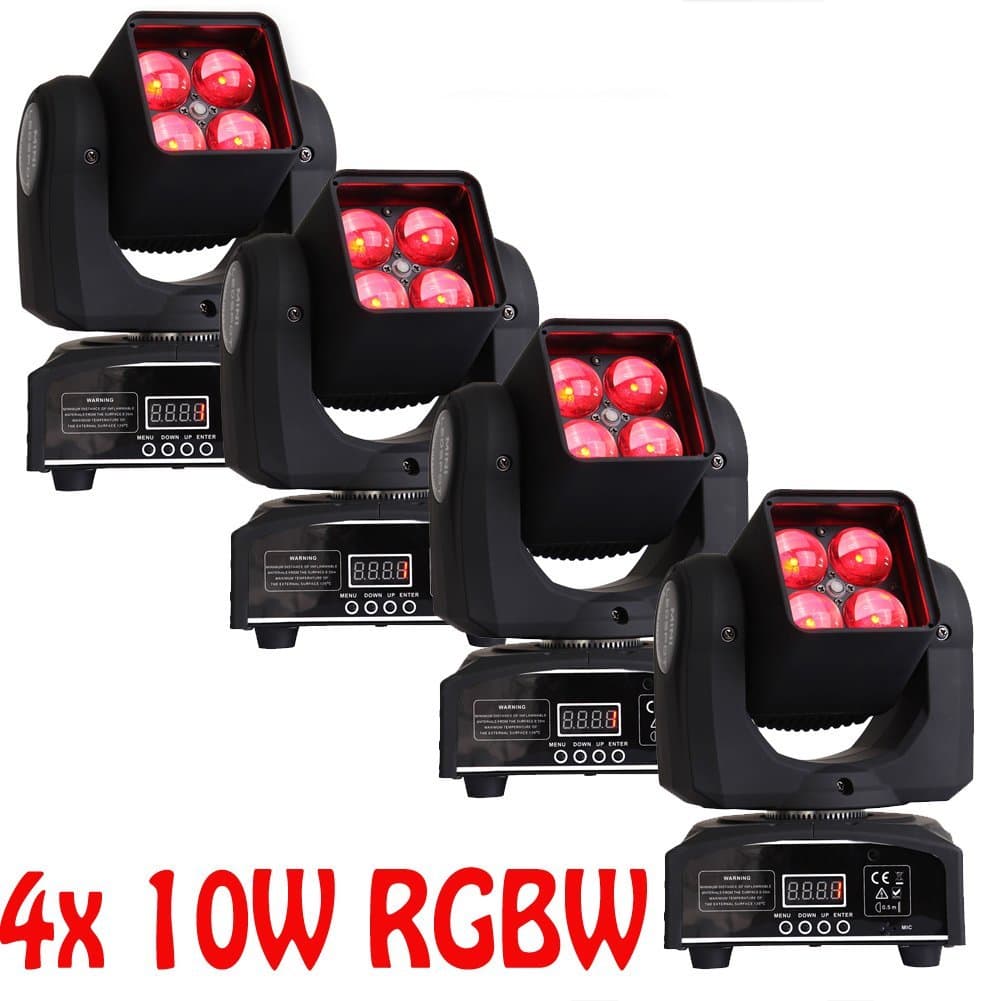 4x 10W RGBW LED 4Lens DJ Mini Zoom Beam Moving head light DMX 15CH Stage Party 4PCS