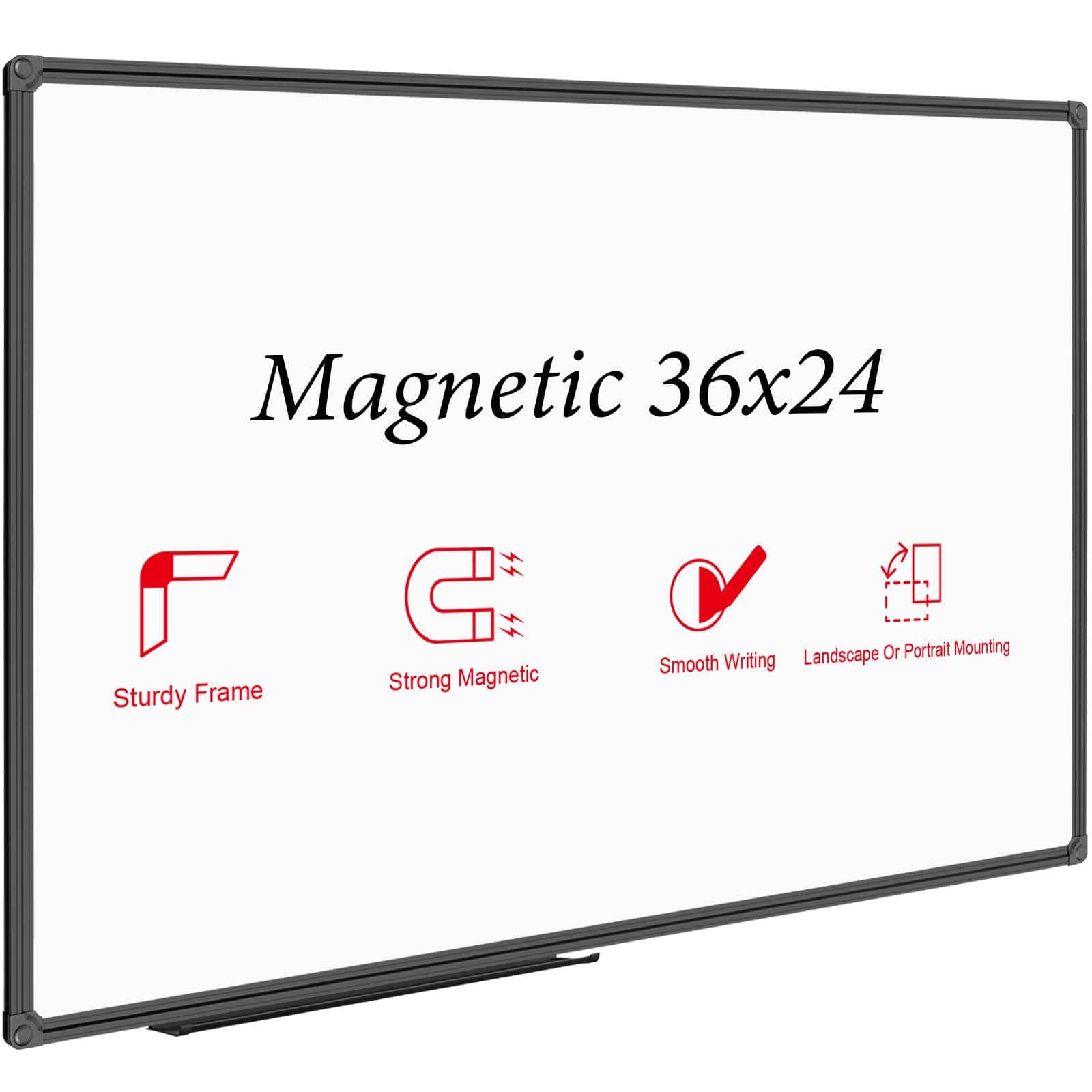 JILoffice Magnetic Whiteboard/White Board, Dry Erase Board 36 x 24 Inch, Black Aluminum Frame Wall Mounted Board for Office Home and School