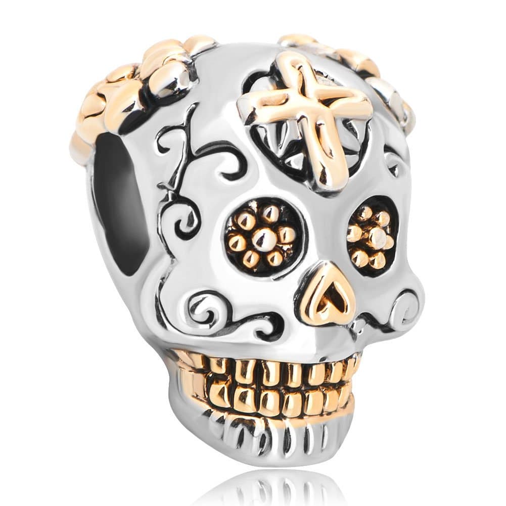 QueenCharms Dia De Los Muertos Skull Charm Beads for Bracelets