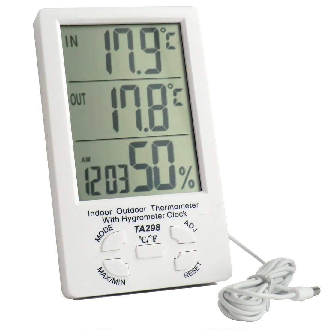 INDOOR OUTDOOR THERMOMETER HYGROMETER TEMPERATURE HUMIDITY METER WITH A DISPLAY LCD + ALLARM CLOCK